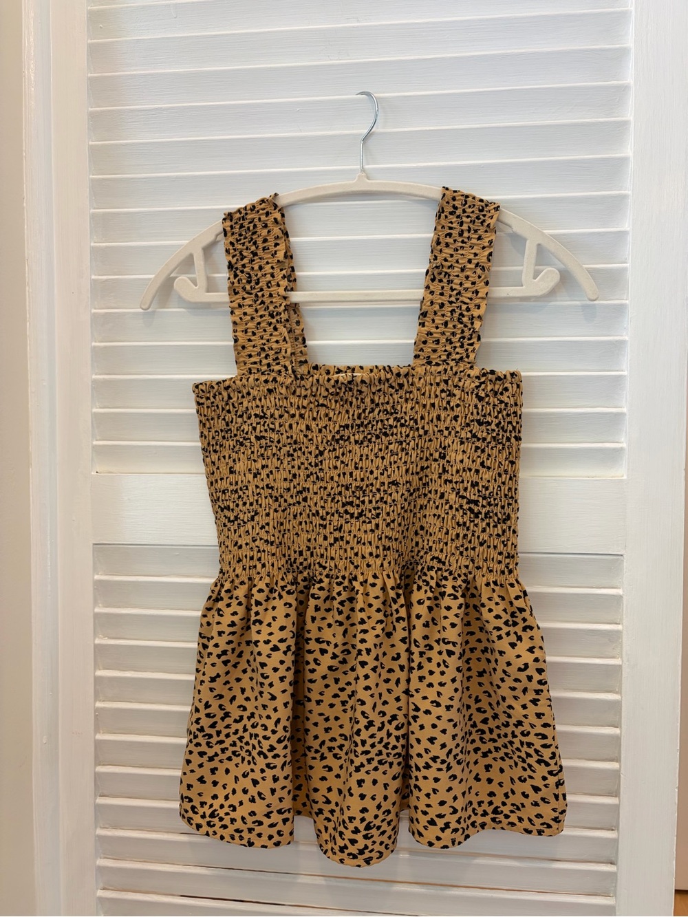 Pleione Smocked Cheetah Print Top - Tan & Black